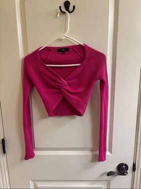 Lulu's Fuchsia Twist-Front Ribbed Long-Sleeve Top